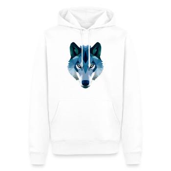 loup polygonal bas en bleu et blanc - Sweat à capuche Premium bio Homme - blanc - Devant - Nico (187cm)