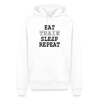 Fit Life - Eat, Train, Sleep, Repeat - Männer Premium Bio Hoodie - Weiß - Vorne - Nico (187cm)