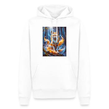 Elegant multi-tailed Kitsune with glowing foxfire - Men’s Premium Organic Hoodie - white - Front - Nico (187cm)