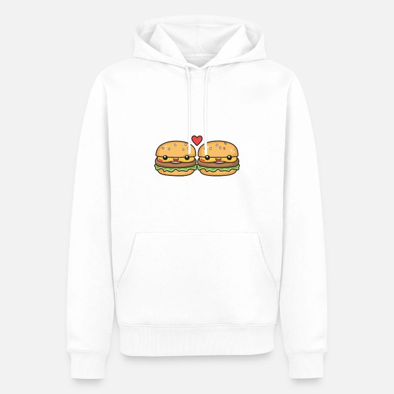Burger Paar Liebe Herz Comic - Männer Premium Bio Hoodie - Weiß