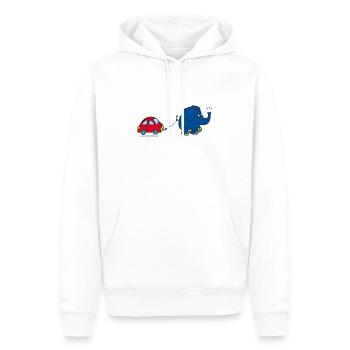 L’éléphant avec la voiture - Sweat à capuche Premium bio Homme - blanc - Devant - Nico (187cm)