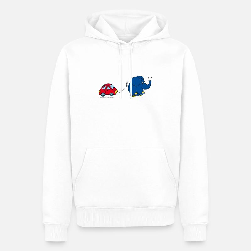 Der Elefant mit Auto - Männer Premium Bio Hoodie - Weiß