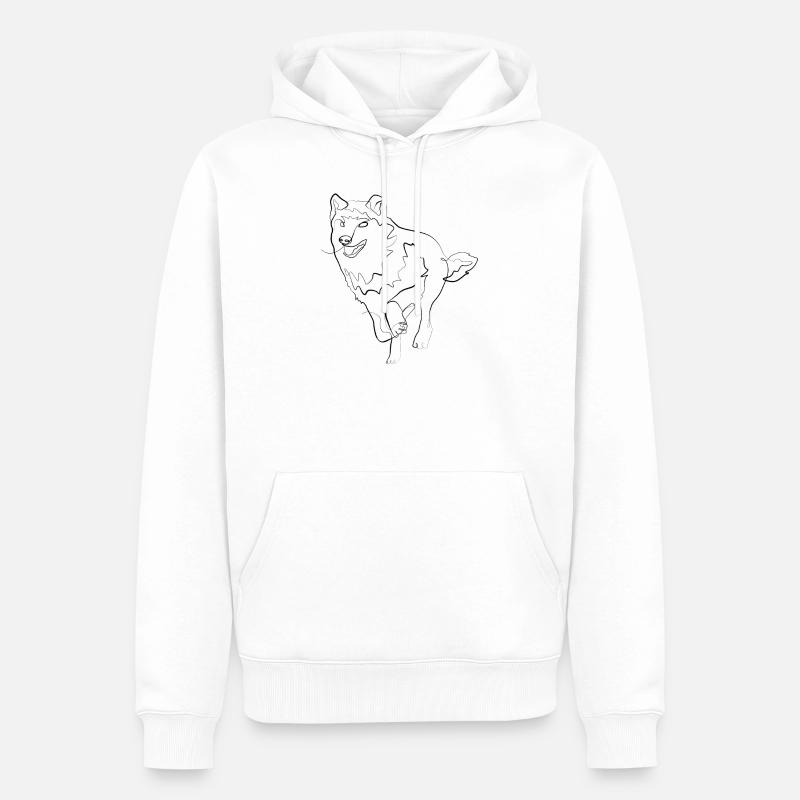 Loup chien - one line drawing - Sweat à capuche Premium bio Homme - blanc