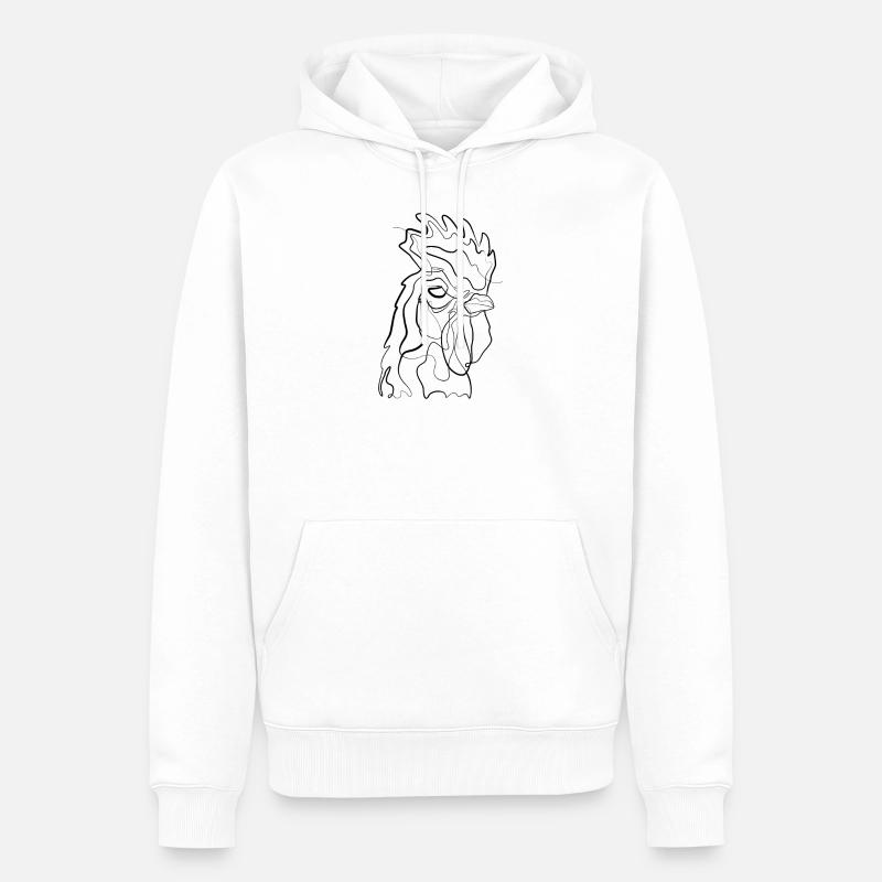 Coq - one line drawing - Sweat à capuche Premium bio Homme - blanc