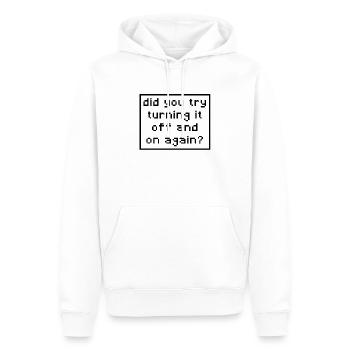 Sysadmin - did you try turning it on and on again? - Men’s Premium Organic Hoodie - white - Front - Nico (187cm)