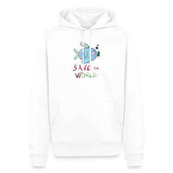 Rette die Welt - Männer Premium Bio Hoodie - Weiß - Vorne - Nico (187cm)