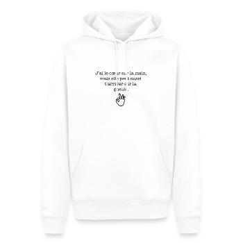 J’ai le cœur sur la main elle peut être sur ta g - Sweat à capuche Premium bio Homme - blanc - Devant - Nico (187cm)