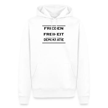 Dein Frieden & Freiheit T-Shirt - Männer Premium Bio Hoodie - Weiß - Vorne - Nico (187cm)