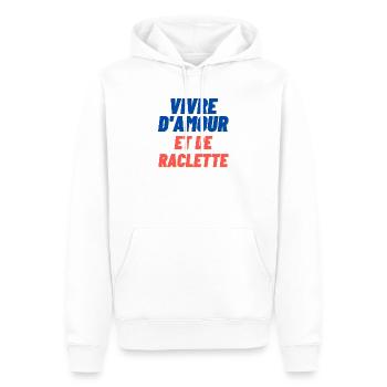 Vivre d'amour et de raclette - humour drôle - Sweat à capuche Premium bio Homme - blanc - Devant - Nico (187cm)