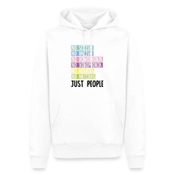 Contre le racisme, contre le sexisme et l'homophobie - Sweat à capuche Premium bio Homme - blanc - Devant - Nico (187cm)