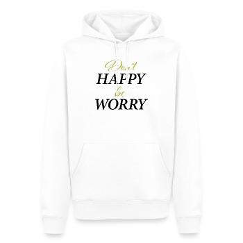 Ne soyez pas heureux, soyez inquiet - Sweat à capuche Premium bio Homme - blanc - Devant - Nico (187cm)