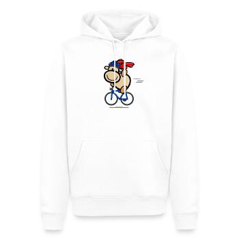 Rentier Elmondo winkend auf dem Fahrrad mit Helm - Männer Premium Bio Hoodie - Weiß - Vorne - Nico (187cm)