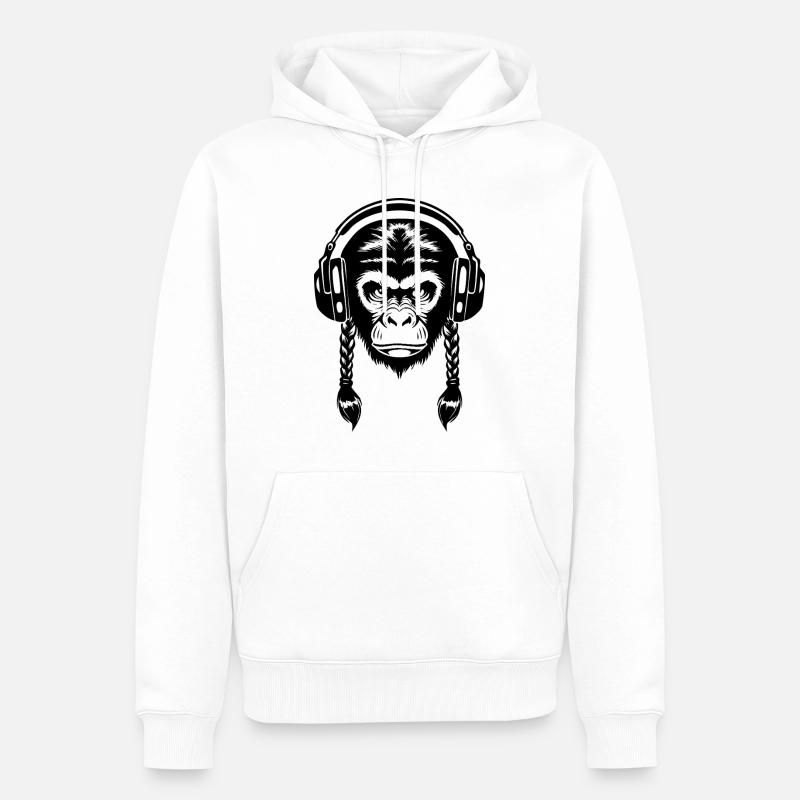 Electro Affenkopf Synth Wave Edition Shirt - Männer Premium Bio Hoodie - Weiß
