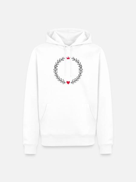 Kranz Lorbeerkranz mit Herz und Krone  - Männer Premium Bio Hoodie - Weiß