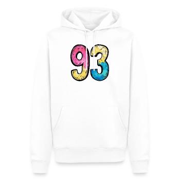 93 Number Colorful - Herre Premium økologisk hoodie - hvid - Foran - Nico (187cm)