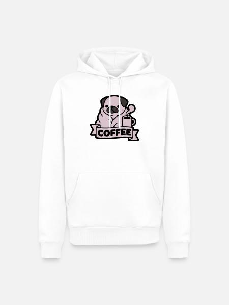 Mops Kaffee Morgenmuffel Banner - Männer Premium Bio Hoodie - Weiß