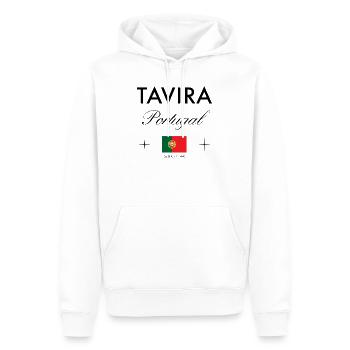 Tavira Portugal Coordinates Travel Souvenir - Men’s Premium Organic Hoodie - white - Front - Nico (187cm)