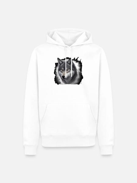 Wolfportrait mit Nebelschwaden - Männer Premium Bio Hoodie - Weiß