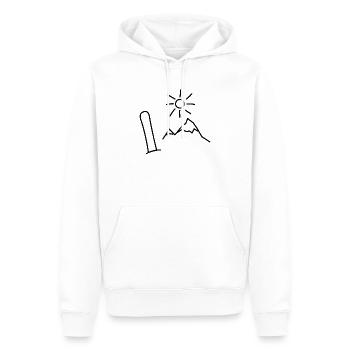 Snowboard Design mit Bergen und Sonne - Männer Premium Bio Hoodie - Weiß - Vorne - Nico (187cm)