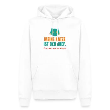 Meine Katze ist der Chef – Katzen Spruch - Männer Premium Bio Hoodie - Weiß - Vorne - Nico (187cm)