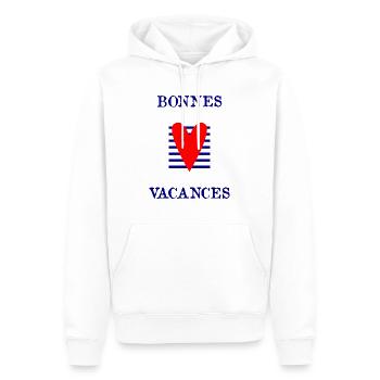 VIVE LES VACANCES. VACANCES. BONNES VACANCES. - Sweat à capuche Premium bio Homme - blanc - Devant - Nico (187cm)
