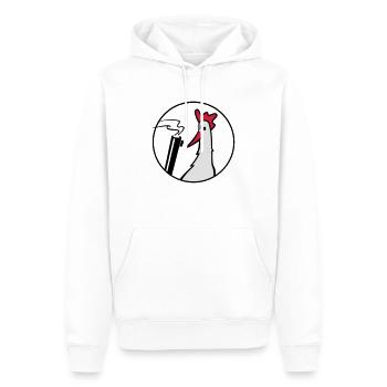 Crazy Chicken mit Gun - Männer Premium Bio Hoodie - Weiß - Vorne - Nico (187cm)