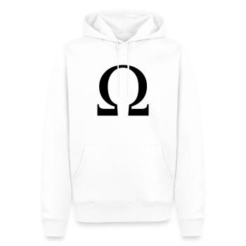 Omega - Men’s Premium Organic Hoodie - white - Front - Nico (187cm)