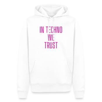 in Techno we trust glow pink - Männer Premium Bio Hoodie - Weiß - Vorne - Nico (187cm)