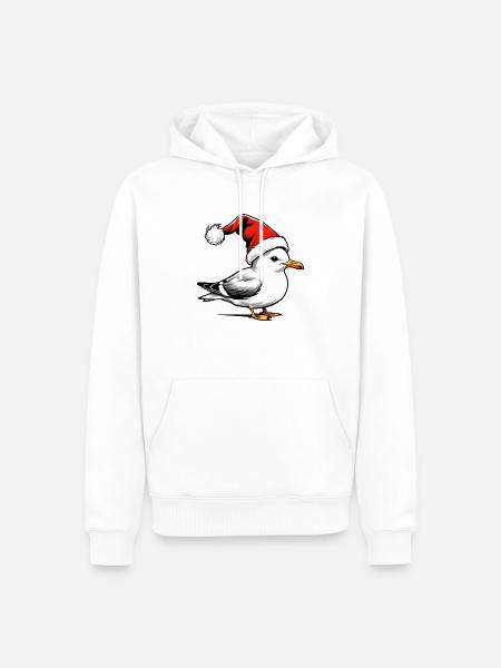 Weihnachts-Möwe mit Mütze - Männer Premium Bio Hoodie - Weiß