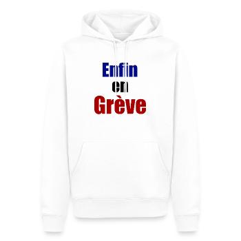 Enfin en grève - Sweat à capuche Premium bio Homme - blanc - Devant - Nico (187cm)