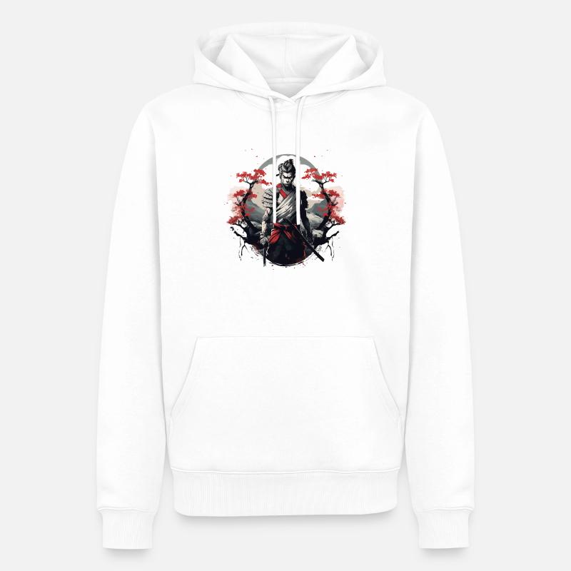 Samouraï Japon Cerisier Paysage - Sweat à capuche Premium bio Homme - blanc