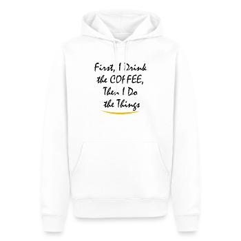 D’abord je bois le café puis je fais les choses - Sweat à capuche Premium bio Homme - blanc - Devant - Nico (187cm)