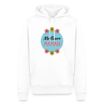 BONNE FÊTE. FÊTE DES MÈRES. FÊTE DES PÈRES. FÊTE - Sweat à capuche Premium bio Homme - blanc - Devant - Nico (187cm)
