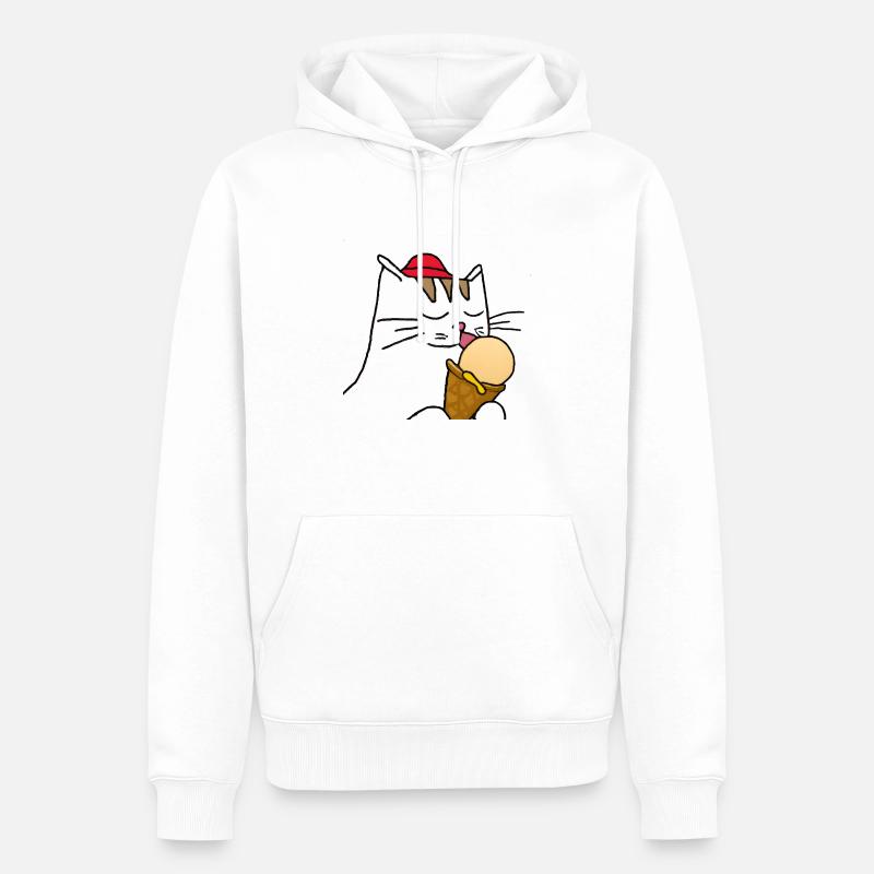 Chat avec crème glacée - Sweat à capuche Premium bio Homme - blanc