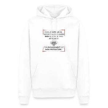Papa continue de bien servir ton pays - Sweat à capuche Premium bio Homme - blanc - Devant - Nico (187cm)