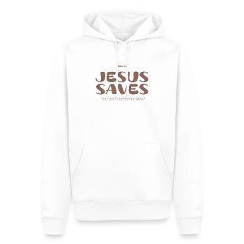 Jesus Saves Beige - Men’s Premium Organic Hoodie - white - Front - Nico (187cm)