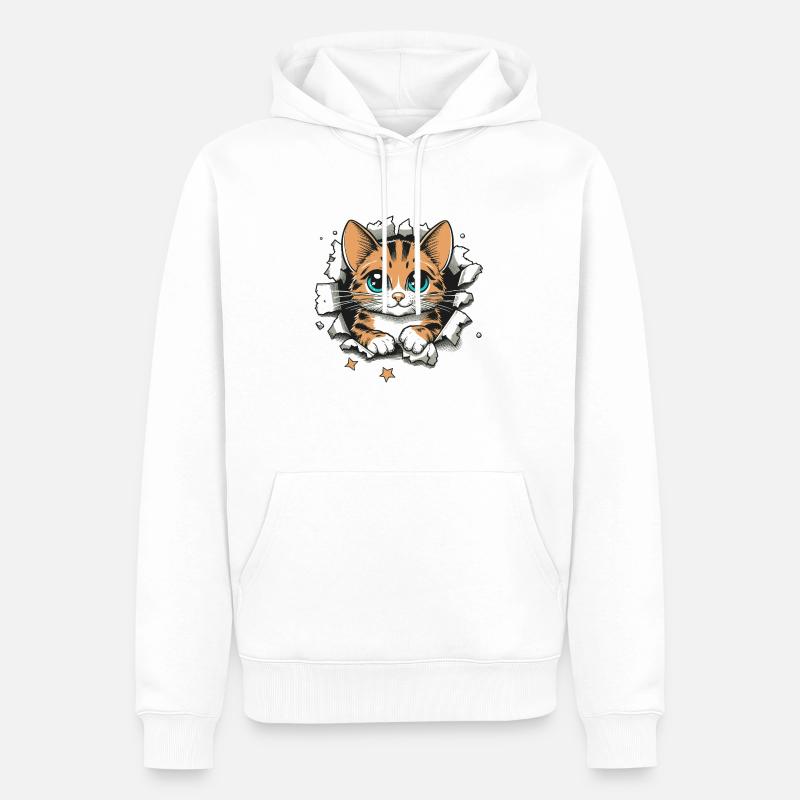 Chat mignon déchiré - Sweat à capuche Premium bio Homme - blanc