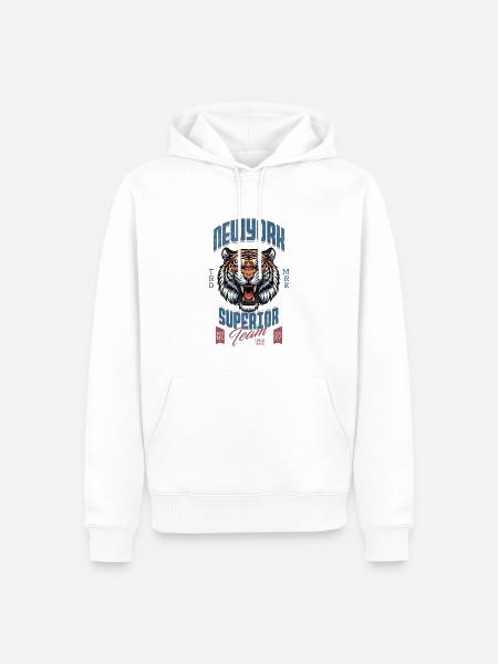 New York Tiger - Sweat à capuche Premium bio Homme - blanc