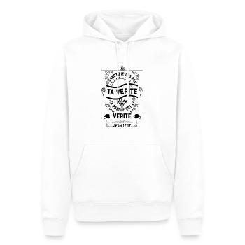 Jean 1717 noir - Sweat à capuche Premium bio Homme - blanc - Devant - Nico (187cm)