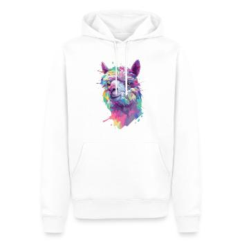 Alpaga Lama Nature animale Zoo Andes Inca Art coloré - Sweat à capuche Premium bio Homme - blanc - Devant - Nico (187cm)