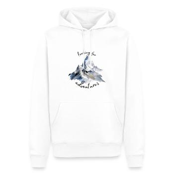 Auf der Suche nach Abenteuern in den Bergen - Männer Premium Bio Hoodie - Weiß - Vorne - Nico (187cm)
