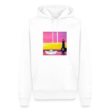 Phare et bateau en papier dans la mer - Sweat à capuche Premium bio Homme - blanc - Devant - Nico (187cm)
