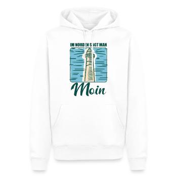 Im Norden sagt man Moin Norddeutschland Spruch - Männer Premium Bio Hoodie - Weiß - Vorne - Nico (187cm)
