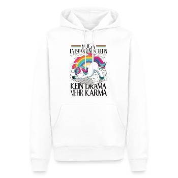 Yogicorn Unicorn im Yoga Flow - Einhorn Meditation - Männer Premium Bio Hoodie - Weiß - Vorne - Nico (187cm)