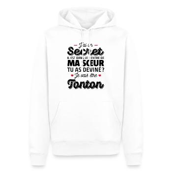 Secret / je vais être tonton / futur tonton - Sweat à capuche Premium bio Homme - blanc - Devant - Nico (187cm)