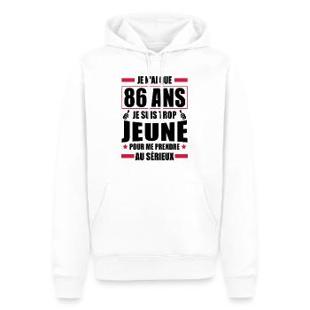 j ai 86 ans / cadeau anniversaire 86 ans - Sweat à capuche Premium bio Homme - blanc - Devant - Nico (187cm)
