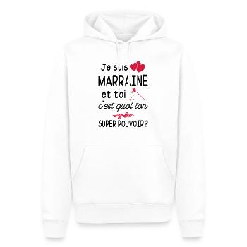 je suis marraine / cadeau humour marraine - Sweat à capuche Premium bio Homme - blanc - Devant - Nico (187cm)