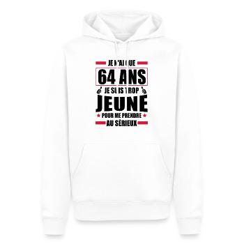 je n ai que 64 ans / humour anniversaire 64 ans - Sweat à capuche Premium bio Homme - blanc - Devant - Nico (187cm)