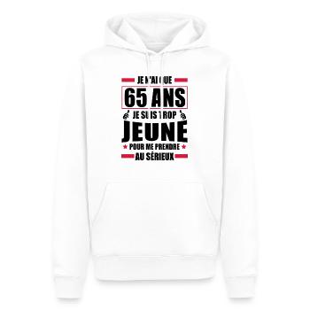 j ai 65 ans / cadeau anniversaire 65 ans - Sweat à capuche Premium bio Homme - blanc - Devant - Nico (187cm)