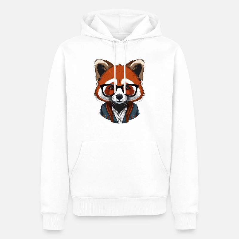 Red Panda en hipster - Sweat à capuche Premium bio Homme - blanc